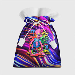 Мешок для подарков Скейтбордист Барт Симпсон на фоне разноцветных кля, цвет: 3D-принт