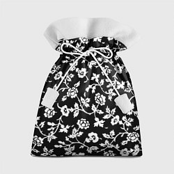 Мешок для подарков Белые цветы на чёрном фоне Белые цветы на чёрном ф, цвет: 3D-принт