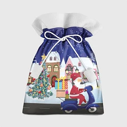 Мешок для подарков Дед Мороз едет на скутере с подарками в Новогоднюю, цвет: 3D-принт