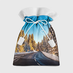 Мешок для подарков Мерседес - зимняя дорога через лес, цвет: 3D-принт