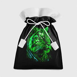 Мешок для подарков Нейросеть: неоновый зелёный тигр, цвет: 3D-принт