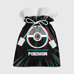 Мешок для подарков Символ Pokemon в стиле glitch на темном фоне, цвет: 3D-принт