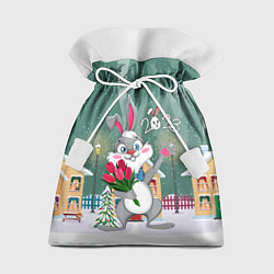 Мешок для подарков Заяц с цветами новогодний, цвет: 3D-принт