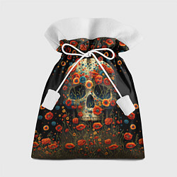 Мешок для подарков Череп украшенный цветущими маками, цвет: 3D-принт