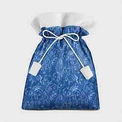 Мешок для подарков Женские лица на джинсовом синем, цвет: 3D-принт
