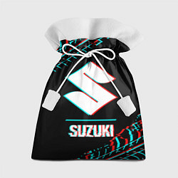 Мешок для подарков Значок Suzuki в стиле glitch на темном фоне, цвет: 3D-принт