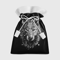 Мешок для подарков Волк в черно-белом орнаменте, цвет: 3D-принт