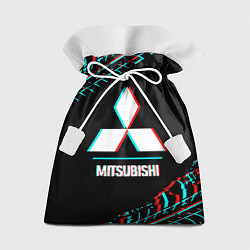Мешок для подарков Значок Mitsubishi в стиле glitch на темном фоне, цвет: 3D-принт