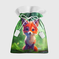Мешок для подарков Рыжий лисенок под лесным дождем, цвет: 3D-принт