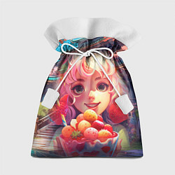 Мешок для подарков Милая девушка с коктейлем, цвет: 3D-принт