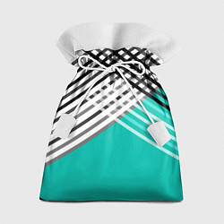 Мешок для подарков Черно-белые переплетенные полосы на бирюзовом фоне, цвет: 3D-принт