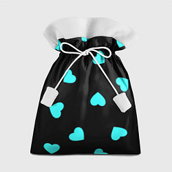Мешок для подарков С голубыми сердечками на черном, цвет: 3D-принт