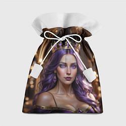 Мешок для подарков Девушка с фиолетовыми волосами в короне, цвет: 3D-принт