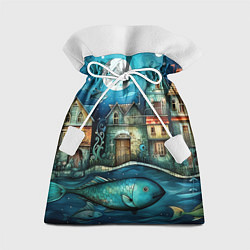 Мешок для подарков Сказочные рыбовы в стиле фолк-арт», цвет: 3D-принт