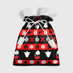 Мешок для подарков Новогодний патерн с оленями и сантой, цвет: 3D-принт