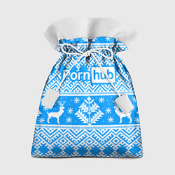 Мешок для подарков Порнхаб - новогодний синий паттерн, цвет: 3D-принт