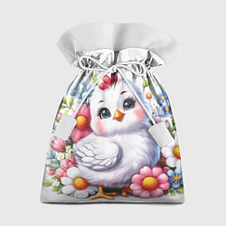 Мешок для подарков Мультяшная курица с цветами акварелью, цвет: 3D-принт