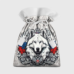 Мешок для подарков Герб России и белый русский волк, цвет: 3D-принт