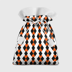 Мешок для подарков Чёрные и оранжевые ромбы на белом фоне, цвет: 3D-принт