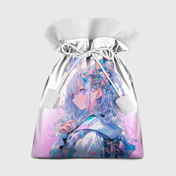 Мешок для подарков Девушка в стиле аниме с длинными волосами в розово, цвет: 3D-принт