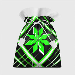 Мешок для подарков Зелёно-белая звезда и полосы на чёрном фоне, цвет: 3D-принт