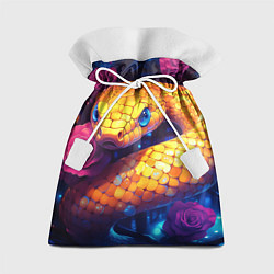 Подарочный мешок Жёлтая змея в цветах розах