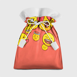 Мешок для подарков Смайлы на красном фоне, цвет: 3D-принт