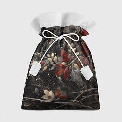 Мешок для подарков Красные и белые листья на черном, цвет: 3D-принт
