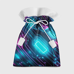Мешок для подарков Неоновый узор киберпанк микросхемы, цвет: 3D-принт