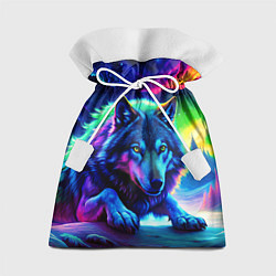 Мешок для подарков Большой волк одинокий охотник - неоновые цвета, цвет: 3D-принт