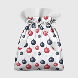 Мешок для подарков Синие и красные новогодние шары со снежинками, цвет: 3D-принт