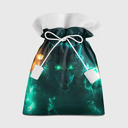 Мешок для подарков Волк с зелеными глазами с молниями, цвет: 3D-принт