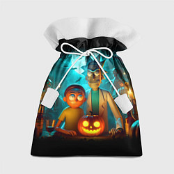 Мешок для подарков Morty and Rick with pumpkin - neon halloween, цвет: 3D-принт