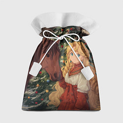 Мешок для подарков Аниме девочка с лошадкой встречают Новый год, цвет: 3D-принт