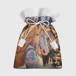 Мешок для подарков Блондинка с новогодней лошадкой, цвет: 3D-принт