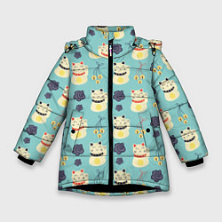 Куртка зимняя для девочки Кошки счастья, цвет: 3D-черный
