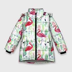 Куртка зимняя для девочки Цветы и бабочки 2, цвет: 3D-светло-серый