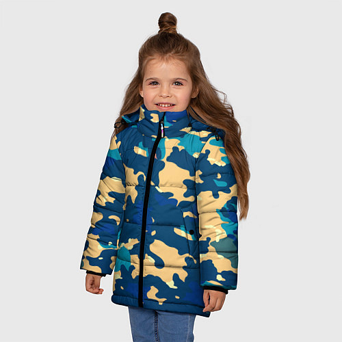 Зимняя куртка для девочки Камуфляж: голубой/желтый / 3D-Черный – фото 3