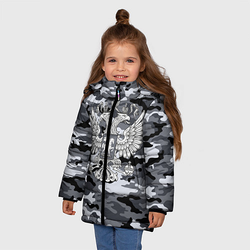 Зимняя куртка для девочки Городской камуфляж Россия / 3D-Черный – фото 3
