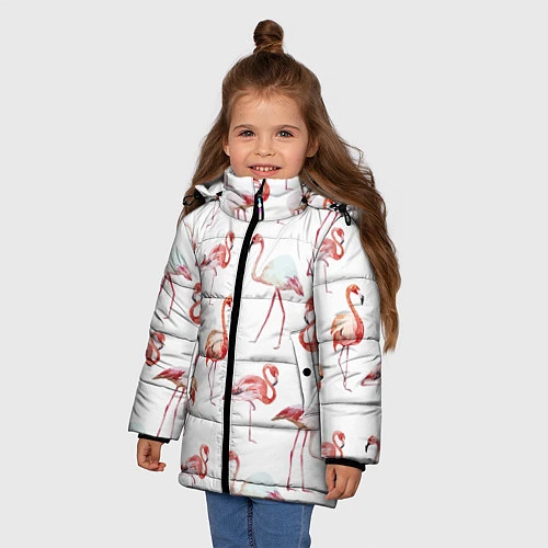 Зимняя куртка для девочки Действия фламинго / 3D-Черный – фото 3