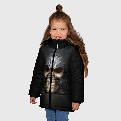 Зимняя куртка для девочки Скелет в маске / 3D-Черный – фото 3