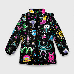 Куртка зимняя для девочки Космо вечеринка, цвет: 3D-черный