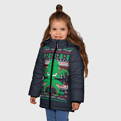 Куртка зимняя для девочки Новогодний свитер Ктулху, цвет: 3D-черный — фото 2