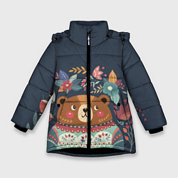 Куртка зимняя для девочки Осенний медведь, цвет: 3D-черный