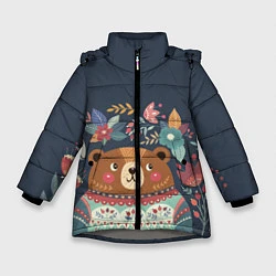 Куртка зимняя для девочки Осенний медведь, цвет: 3D-светло-серый