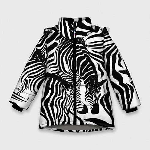 Зимняя куртка для девочки Полосатая зебра / 3D-Светло-серый – фото 1