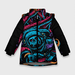 Куртка зимняя для девочки Космический осьминог, цвет: 3D-светло-серый