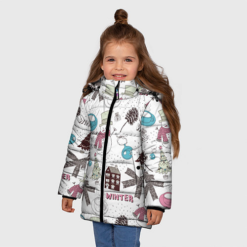 Зимняя куртка для девочки Снеговики Новый год 2017 / 3D-Черный – фото 3
