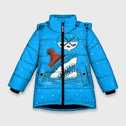 Куртка зимняя для девочки Акула хоккейный фанат, цвет: 3D-черный