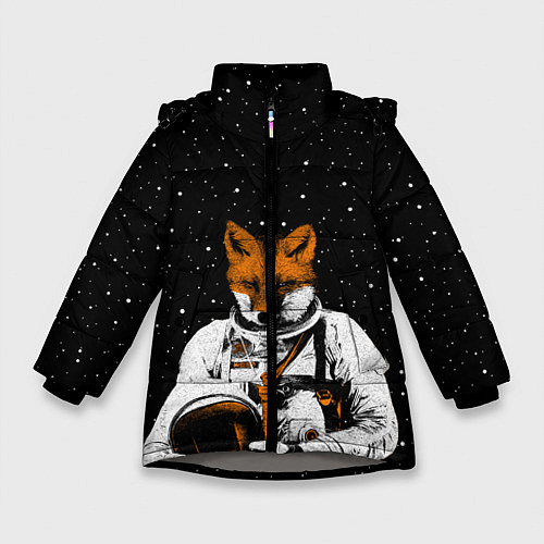 Зимняя куртка для девочки Лис космонавт / 3D-Светло-серый – фото 1